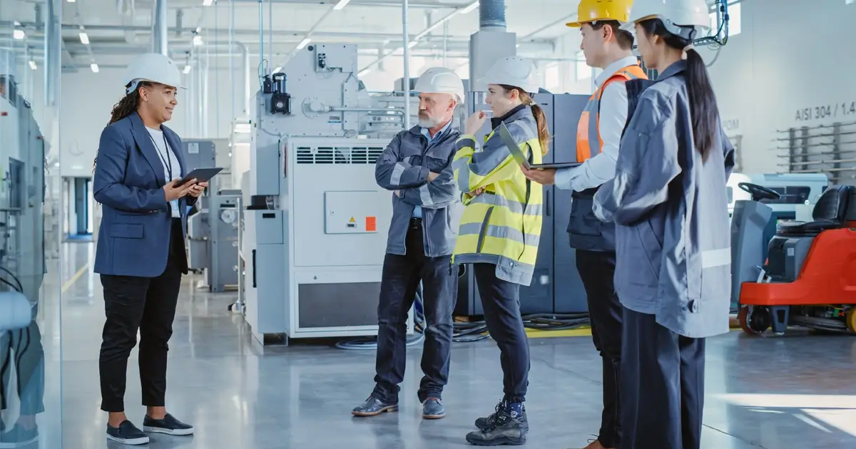 Industrial team during shift handoff